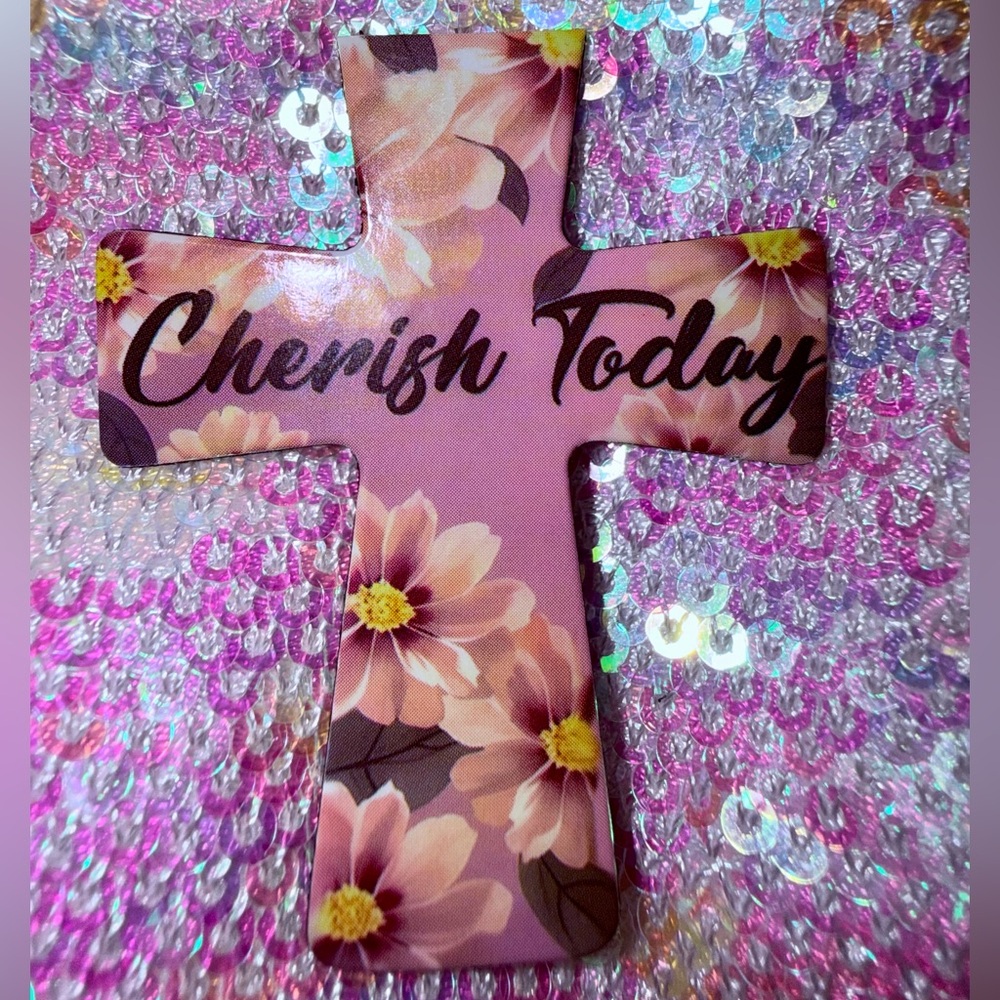 CHERISH TODAY Pink Floral Cross Magnet